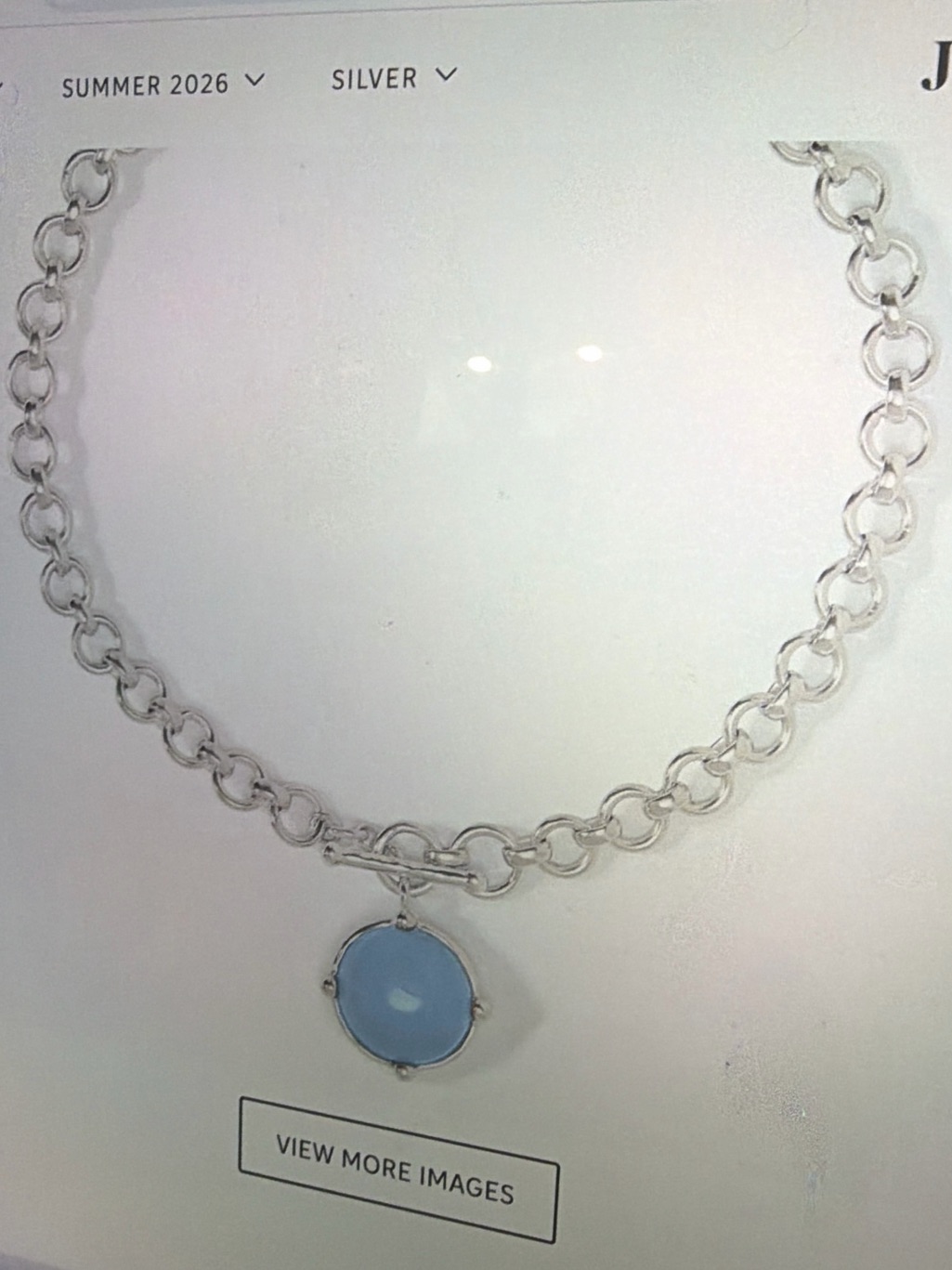 Sterling Silver Link Necklace With Pale Blue Round Pendant